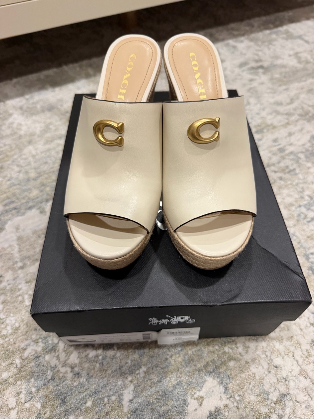 Coach Cream Leather Open-Toe Espadrille Mules with Gold 'C'